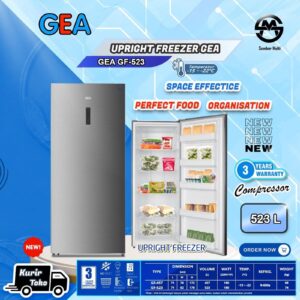 GEA UPRIGHT FREEZER GF-523 / GF 523 / GF523 NO FROST/TANPA BUNGA ES, INVERTER, Garansi Resmi GEA