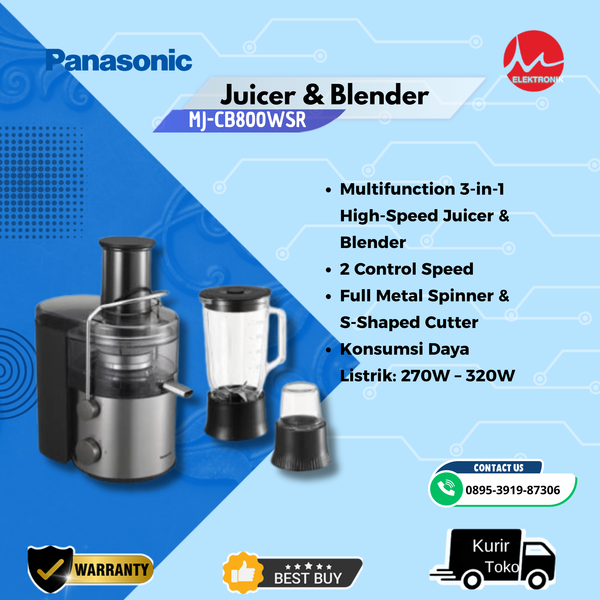 Multifunction 3-in-1 High-Speed Juicer & Blender Panasonic MJ-CB800SSR